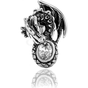 Ejderha Gotik Dragon Zirkon Taşlı Çivi Model 316L Çelik Erkek Küpe