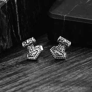 Thor Mjollnir Iskandinav Nordik Tarz Odin Çekiç Çivi Model 316L Çelik Unisex Küpe