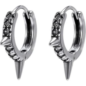 Punk Spike Beyaz Zirkon Taşlı Halka Geçirmeli 316L Çelik Erkek Küpe