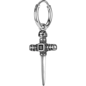 Gotik Sword & Skull Zirkon Taşlı Kılıç Haç Çarmıh 316L Çelik Erkek Küpe