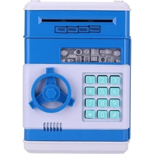 Atm Kumbara Şifreli Otomatik Kağıt Para Alan Kasa Kumbara Mavi Renk