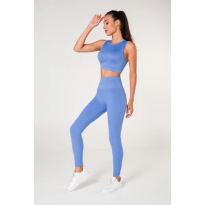 Toparlayıcı Dikişsiz Tayt-Crop Top Fitilli Büstiyer Tayt Crop Top Takım Mavi