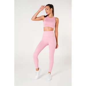 Toparlayıcı Dikişsiz Tayt-Crop Top Fitilli Büstiyer Tayt Crop Top Takım Pembe
