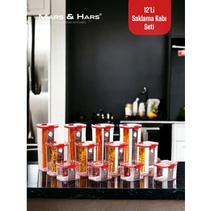 Mars & Hars 12'li Saklama Kabı Seti-Sızdırmaz-Çift Kilit Klipsli-vakum Kapaklı Erzak Saklama Kabı