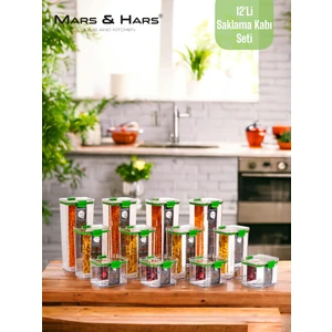 Mars & Hars 12'li Saklama Kabı Seti-Sızdırmaz-Çift Kilit Klipsli-vakum Kapaklı Erzak Saklama Kabı