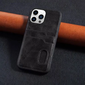 Apple iPhone 15 Pro Max Uyumlu Kılıf Zebana Kartlıklı Lüx Deri Kılıf Siyah