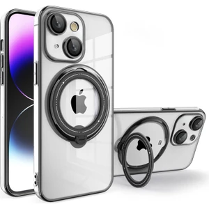 Apple iPhone 15 Uyumlu Kılıf Zebana Manyetik Standlı Magsafeli Most Silikon Kılıf Siyah