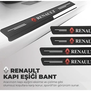 DK Elektronik Renault Logolu Karbon Kapı Eşiği Koruyucu Bant Folyo 4'lü Set