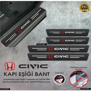 DK Elektronik Honda Civic Logolu Karbon Kapı Eşiği Koruyucu Suni Deri 4'lü Set