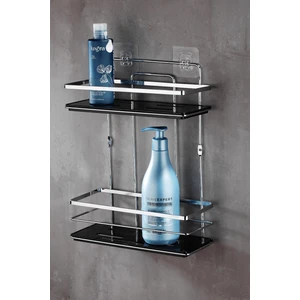 Sas Haus Yapışkanlı Ömür Boyu Paslanmaz Kristal Ayarlanabilir Raf Banyo Düzenleyici Şampuanlık Krom - Siyah Lş-02 Ks