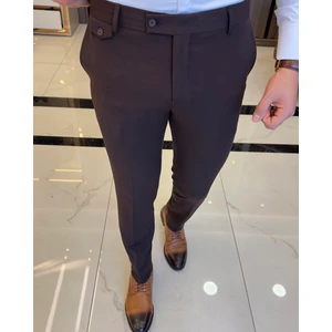 İtalyan stil slim fit kalın kumaş erkek pantolon kahverengi T9899