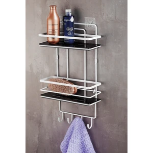 Sas Haus Yapışkanlı Ömür Boyu Paslanmaz Kristal Ayarlanabilir Raf Banyo Düzenleyici Şampuanlık Beyaz - Siyahlş-02 Bsbk