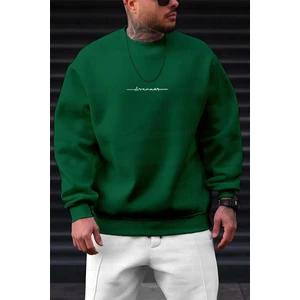 Erkek Bntn Yeşil Dreamer Baskılı 0 Sıfır Yaka Oversize Salaş Bol Kesim Polar Sweatshirt
