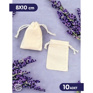 Tuğset Etiket Bağcıklı Krem Ham Bez Kese -  8X10 cm 10 Adet  Takı, Çerez, Kına, Hediyelik  Sabun KESESI-T873