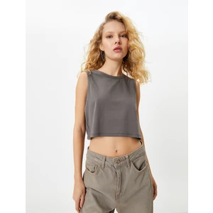 Kolsuz Basic Crop Tişört Bisiklet Yaka Pamuklu