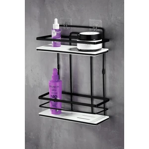 Sas Haus Yapışkanlı Ömür Boyu Paslanmaz Kristal Ayarlanabilir Raf Banyo Düzenleyici Şampuanlık Siyah - Beyaz Lş-02 Sb