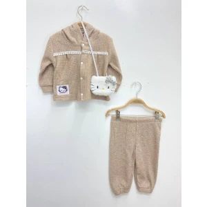 Puro Cotone Bebek Ikili Takım Krem Çantalı