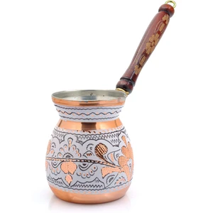 Eva Copper 3-5 Kişilik El Yapımı Işlemeli Kalaylı Kalın Bakır Kahve Cezvesi