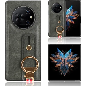 Manyi Market Tecno Phantom V Fold Kılıf Ayarlanabilir Bileklik Kickstand Döngü Pu Deri Bilek Kayışı (Yurt Dışından)