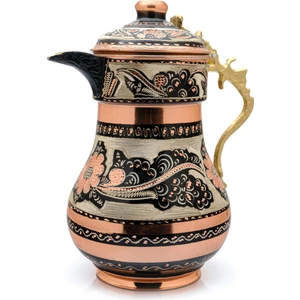 2,2 Litre Erzincan El Yapımı, Işlemeli Kalaylı Kapaklı Kalın Bakır Sürahi