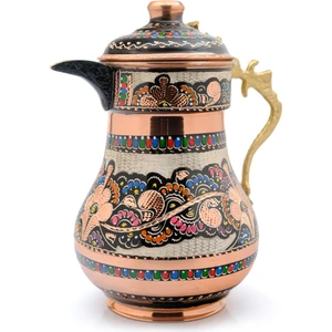 2,2 Litre Erzincan El Yapımı, Işlemeli Kalaylı Kapaklı Kalın Bakır Sürahi