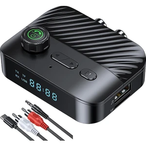 Bluetooth 5.3 Verici Alıcı Stereo LED Ekran 3.5 mm Aux Rca Kablosuz Handsfree Müzik Ses Adaptörü Tv Araba Için (Yurt Dışından)