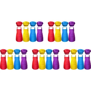 40 Parça Çocuk Önlüğü ve Şef Şapka Takımı, Ayarlanabilir, 2 Cepli Mutfak Önlüğü (Yurt Dışından)