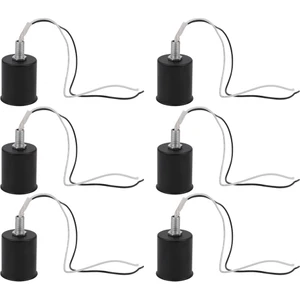 6x E27 Seramik Vida Tabanı Yuvarlak LED Ampul Lamba Soket Tutucu Adaptör Metal Lamba Tutucu Tel Siyah (Yurt Dışından)