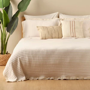 Bella Maison %100 Pamuk Vintage Çift Kişilik Yatak Örtüsü Seti Krem (240X260 Cm)