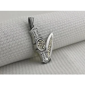 925 Ayar Gümüş Çakı Bıçak Tasarımlı Özel Işlemeli Kolye Ucu