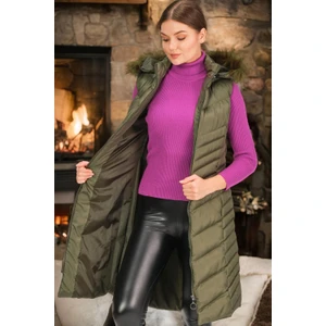 Z6725 Dewberry Bayan Yelek-Düz Haki