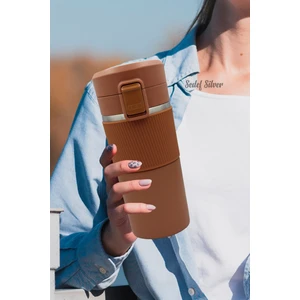 Sedef Silver Kaydırmaz Lastikli Kilitli Kapak ve Süzgeç Fitreli 304 Paslanmaz Çelik 400 ml Küçük Çay Kahve Bardak Termos Mug Thermos 622