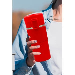 Sedef Silver Kaydırmaz Lastikli Kilitli Kapak ve Süzgeç Fitreli 304 Paslanmaz Çelik 400 ml Küçük Çay Kahve Bardak Termos Mug Thermos 622