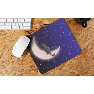 Nino Store Ayışığında Yıldızlar ve Kedi Baskılı Hediyelik ve Günlük Kullanımlı Mouse Pad