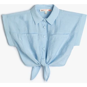 Crop Gömlek Önden Bağlama Detaylı Kısa Kollu Cepli Modal Kumaş