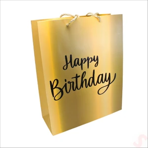 Süsle Bebek ve Parti Happy Birthday Altın Karton Çanta, 32 x 26 x 10 cm - 1 Adet