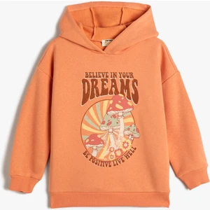 Oversize Kapşonlu Sweatshirt Mantar Baskılı Şardonlu