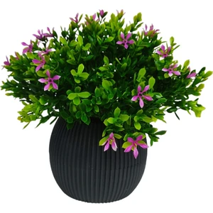 Cennet Home Bonus Fesleğen Bitkisi Yeşil Yapraklı Yapay Çiçek Antrasit Mercan Saksıda