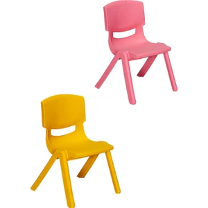2 Adet Kreş Anaokulu Çocuk Sandalyesi Sert Plastik- Pembe/sarı