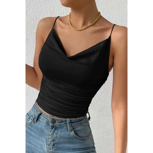 Merry See Kadın Kolsuz Askılı Degaje Yaka Bluz Crop