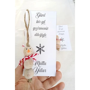 Emtory Home 5 Adet Ahşap Kardan Adam Yılbaşı Temalı Kartlı - Yılbaşı Hediye - Yılbaşı Tebrik Kartı