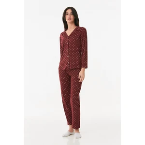 Puantiyeli Düğmeli Pijama Takımı