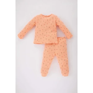 Kız Bebek Çiçekli Uzun Kollu Waffle Pijama Takımı B9240A524SP