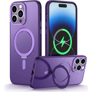 Apple iPhone 15 Pro Max Uyumlu Kılıf Zebana First Class Standlı Kılıf (Kablosuz Şarj) Derin Mor