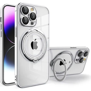 Apple iPhone 15 Pro Uyumlu Kılıf Zebana Manyetik Standlı Magsafeli Most Silikon Kılıf Gri