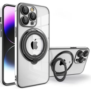 Apple iPhone 15 Pro Uyumlu Kılıf Zebana Manyetik Standlı Magsafeli Most Silikon Kılıf Siyah