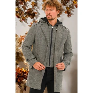 PLT8401 Dewberry Erkek Palto-Açık Diagonal Gri