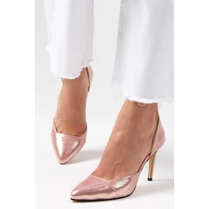 Mio Gusto Brien Metalik Pudra Renk Kumaş Kadın Abiye Stiletto Topuklu Ayakkabı