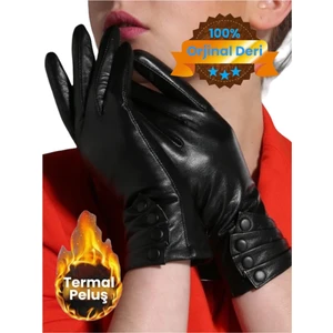 Kadın Hakiki Deri Su ve Rüzgar Geçirmez Soğuğa Dayanıklı Termal Eldiven