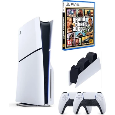 Sony Playstation 5 Slim 1 TB Beyaz Oyun Konsolu, 2.Dualsense ve GTA 5 İle Sürükleyici Oyun